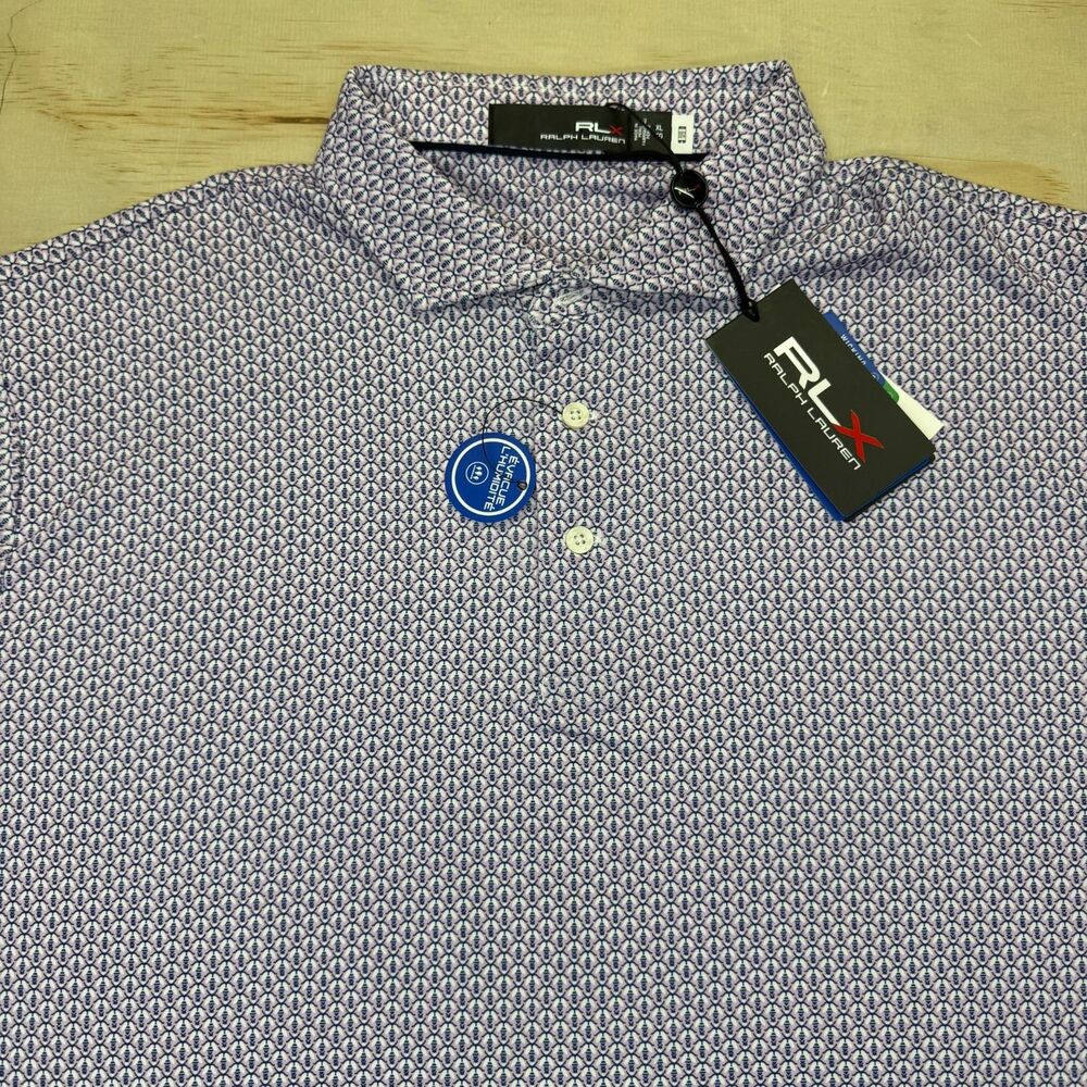 NEW RLX Ralph Lauren Golf Purple Navy Bee Print Performance Polo Shirt XL - Picture 4 of 14